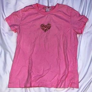Women Pink T-Shirt With Red Heart